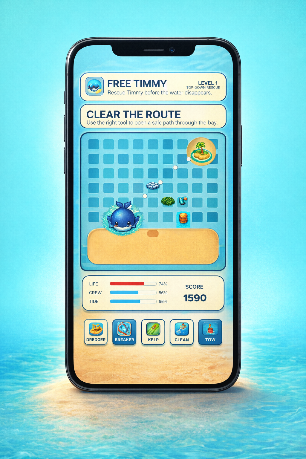 Gerahmter Store-Screenshot mit dem ersten Rettungsabschnitt und freigeräumter Route.